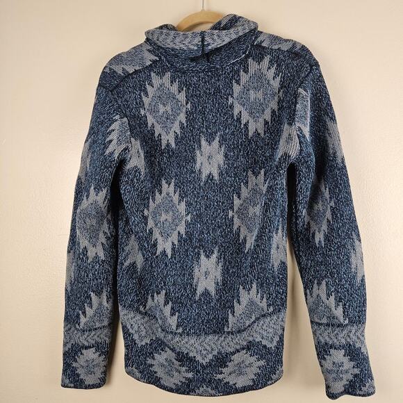 Lucky Brand Mens Blue Western Aztec Zip Up Sweater Size Small - Picture 2 of 5